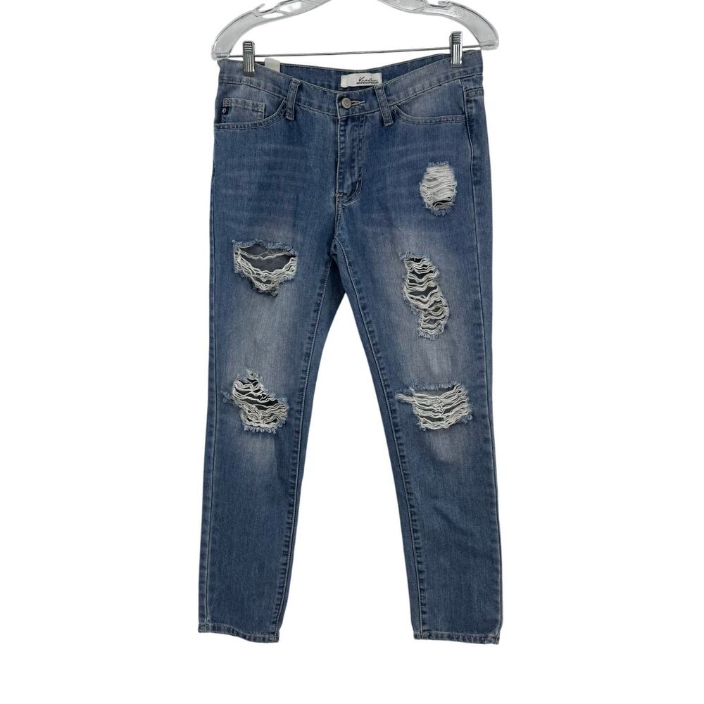 KanCan Jeans 26 Mid Rise Distressed Thrashed Festival Boho Skater Grunge Indie